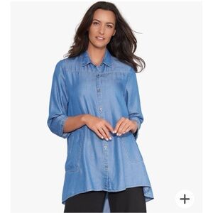 Stella Carakasi NWT Storyteller Oversized Button Front Blue Denim Tunic Shirt